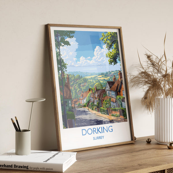 Dorking Travel Print, Travel Poster of Dorking, Surrey Poster, Dorking Art Gift, London Art Lovers UK Travel Gift