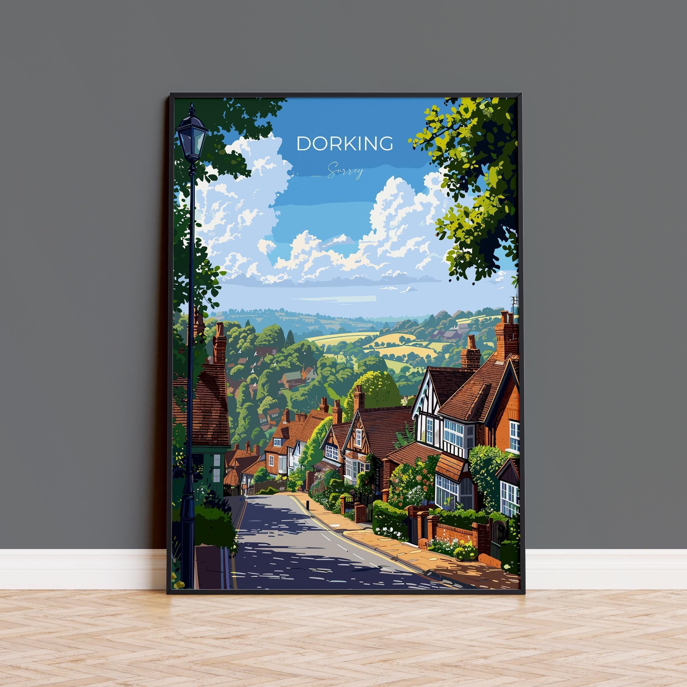 Dorking Travel Poster, Travel Print of Dorking, Surrey Poster, Dorking Art Gift, London Art Lovers UK Travel Gift NQ Media Designs