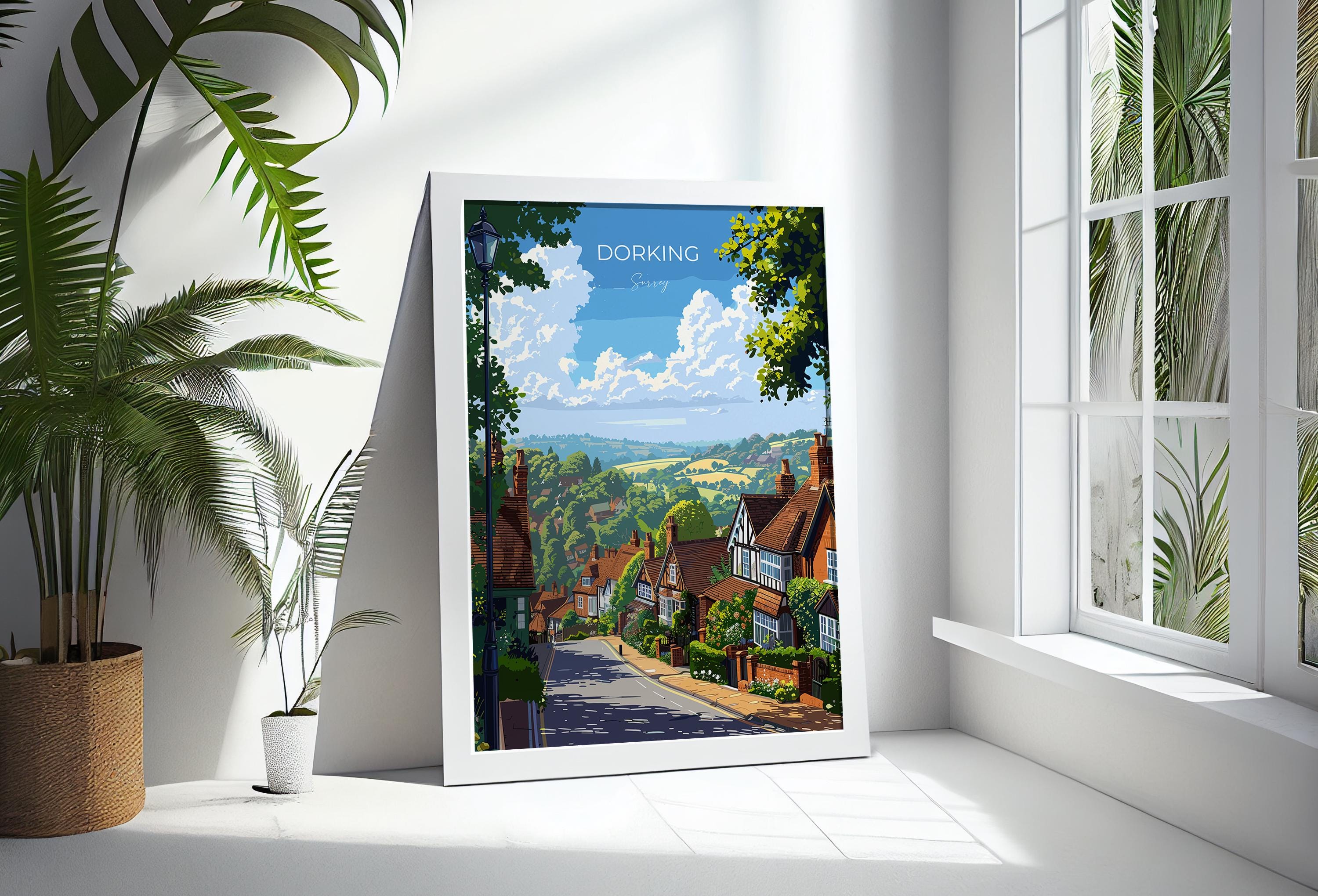 Dorking Travel Poster, Travel Print of Dorking, Surrey Poster, Dorking Art Gift, London Art Lovers UK Travel Gift NQ Media Designs