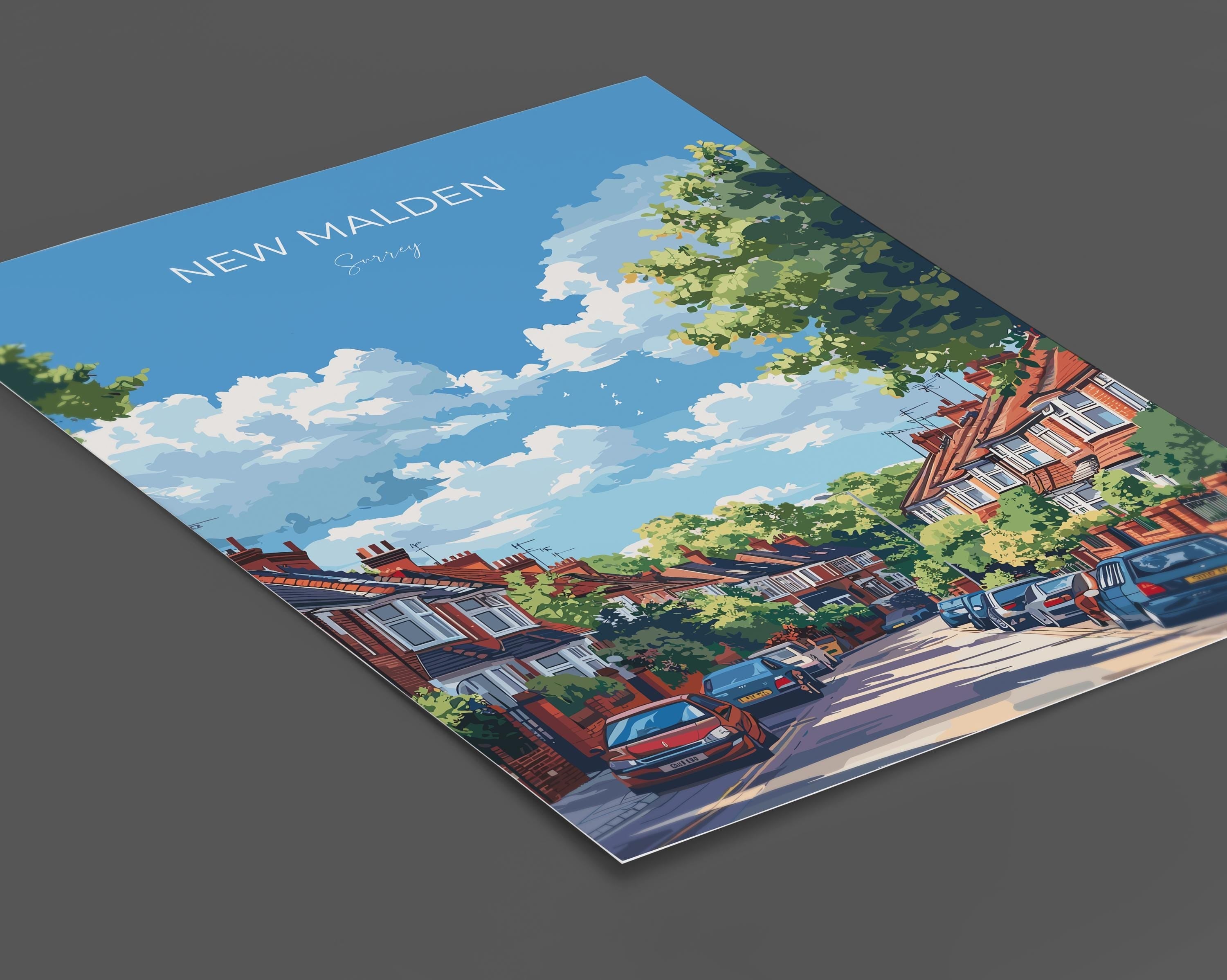 New Malden Travel Poster, Travel Print of New Malden, Surrey Poster, New Malden Art Gift, London Art Lovers UK Travel Gift NQ Media Designs