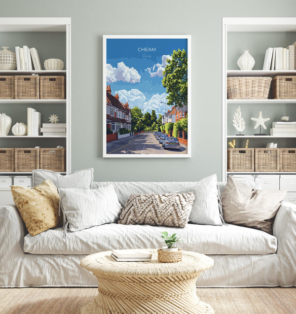 Cheam Travel Poster, Travel Print of Cheam, Surrey Poster, Cheam Art Gift, London Art Lovers UK Travel Gift