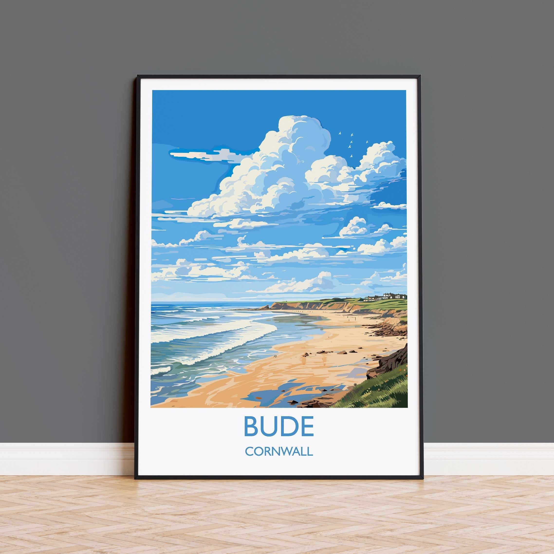 Bude Travel Print, Travel Poster of Bude, England, Cornwall Art, Bude Art Lovers Gift, Wall Art Print NQ Media Designs
