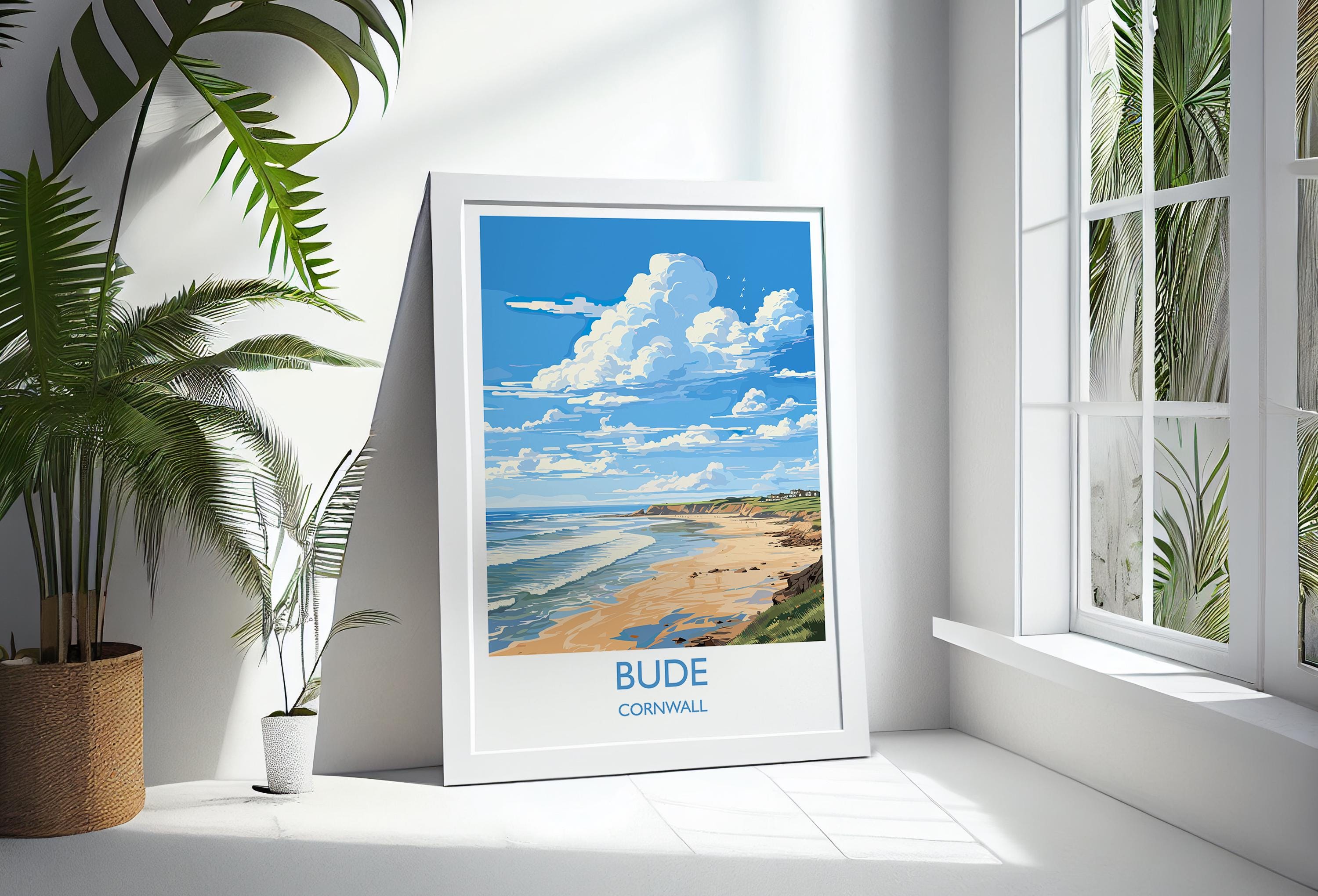 Bude Travel Print, Travel Poster of Bude, England, Cornwall Art, Bude Art Lovers Gift, Wall Art Print NQ Media Designs