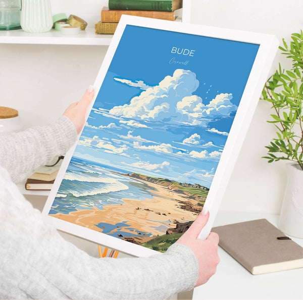 Bude Travel Poster, Travel Print of Bude, England, Cornwall Art, Bude Art Lovers Gift, Wall Art Print