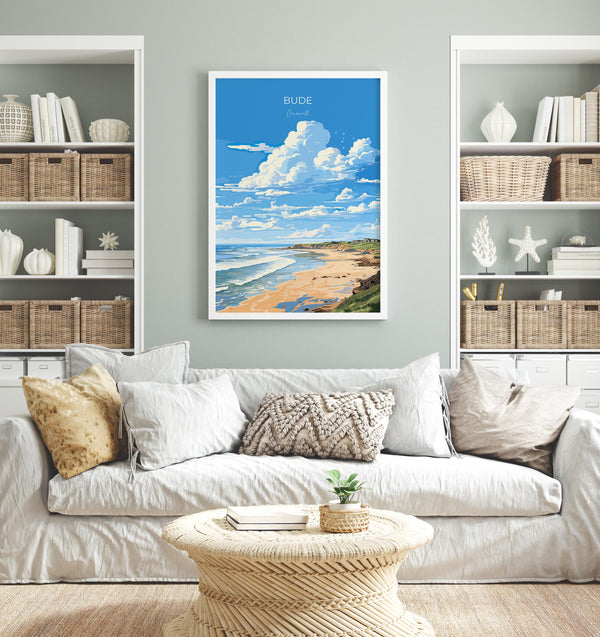 Bude Travel Poster, Travel Print of Bude, England, Cornwall Art, Bude Art Lovers Gift, Wall Art Print