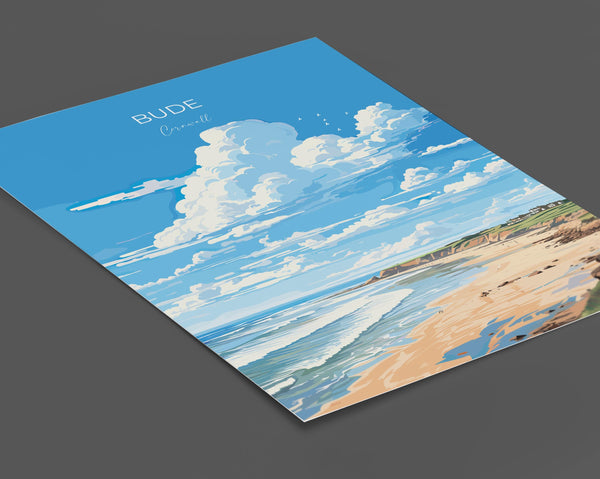 Bude Travel Poster, Travel Print of Bude, England, Cornwall Art, Bude Art Lovers Gift, Wall Art Print