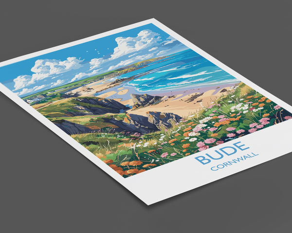 Bude Travel Print, Travel Poster of Bude, England, Cornwall Art, Bude Art Lovers Gift, Wall Art Print