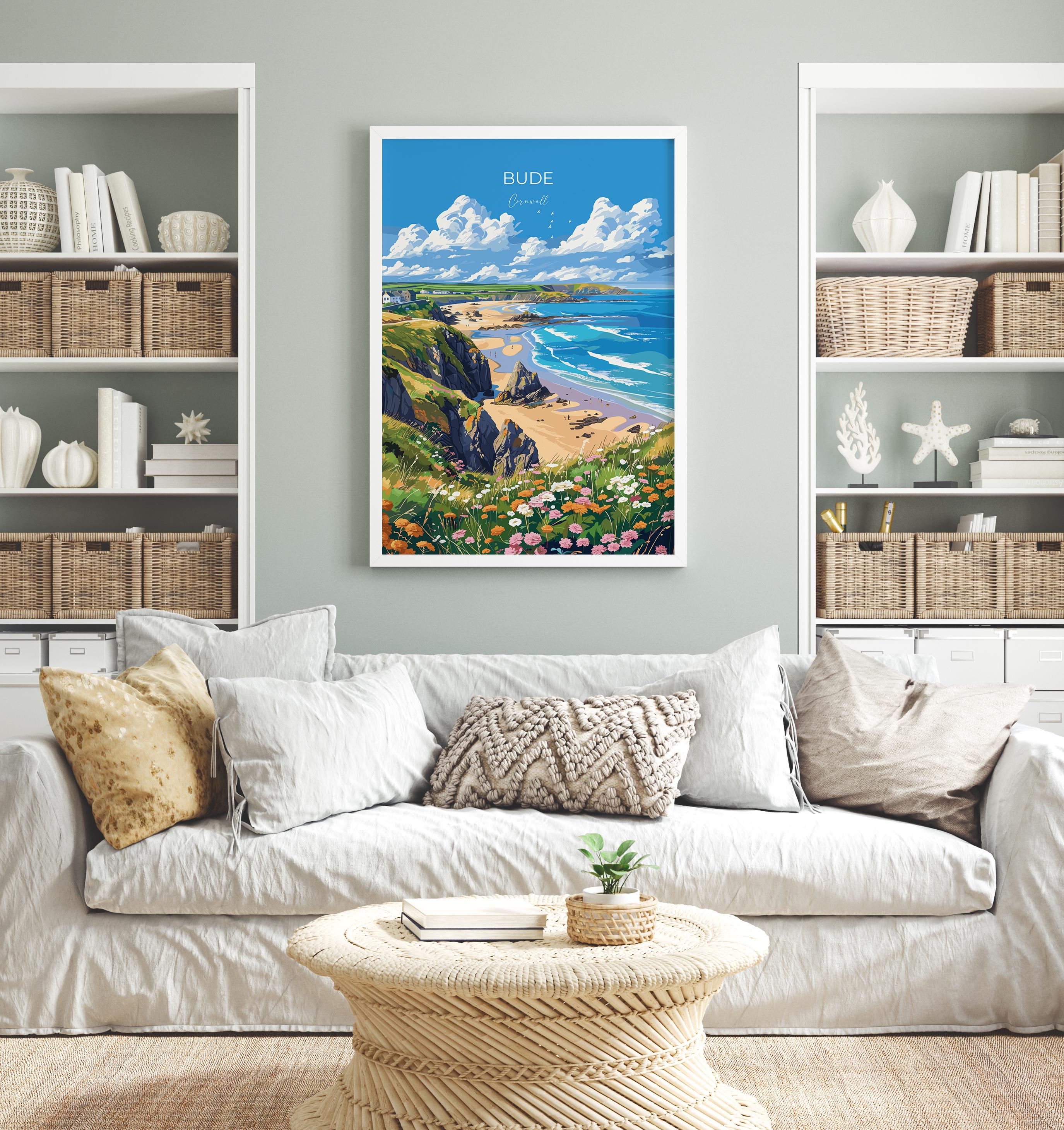 Bude Travel Poster, Travel Print of Bude, England, Cornwall Art, Bude Art Lovers Gift, Wall Art Print NQ Media Designs