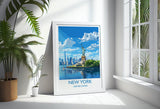 New York Travel Print Wall Art, Travel Poster of New York Manhattan, Statue of Liberty New York Art Lovers Gift, USA Art Gift NQ Media Designs