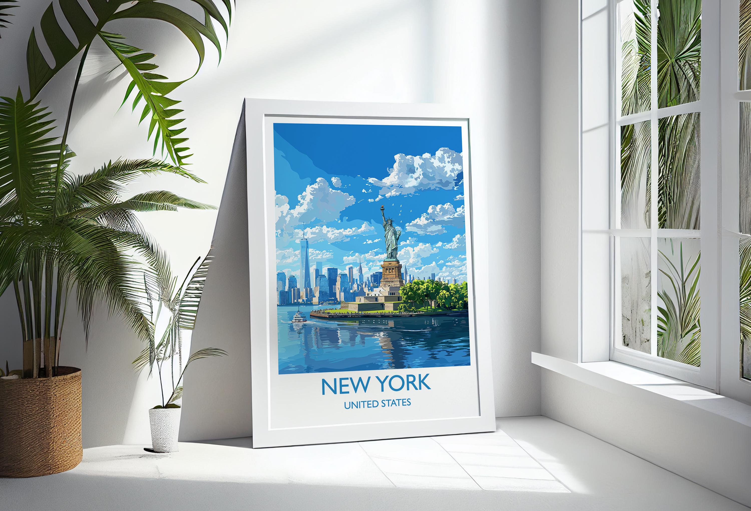 New York Travel Print Wall Art, Travel Poster of New York Manhattan, Statue of Liberty New York Art Lovers Gift, USA Art Gift NQ Media Designs