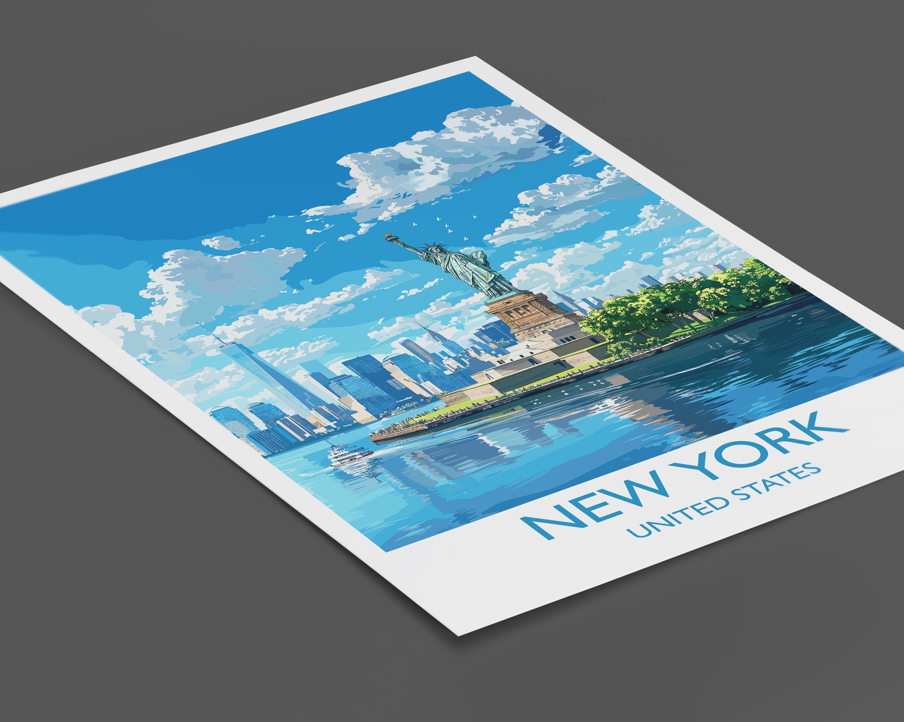 New York Travel Print Wall Art, Travel Poster of New York Manhattan, Statue of Liberty New York Art Lovers Gift, USA Art Gift NQ Media Designs
