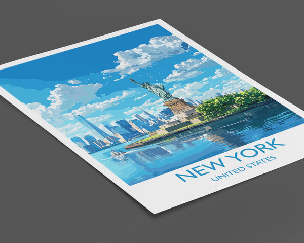 New York Travel Print Wall Art, Travel Poster of New York Manhattan, Statue of Liberty New York Art Lovers Gift, USA Art Gift