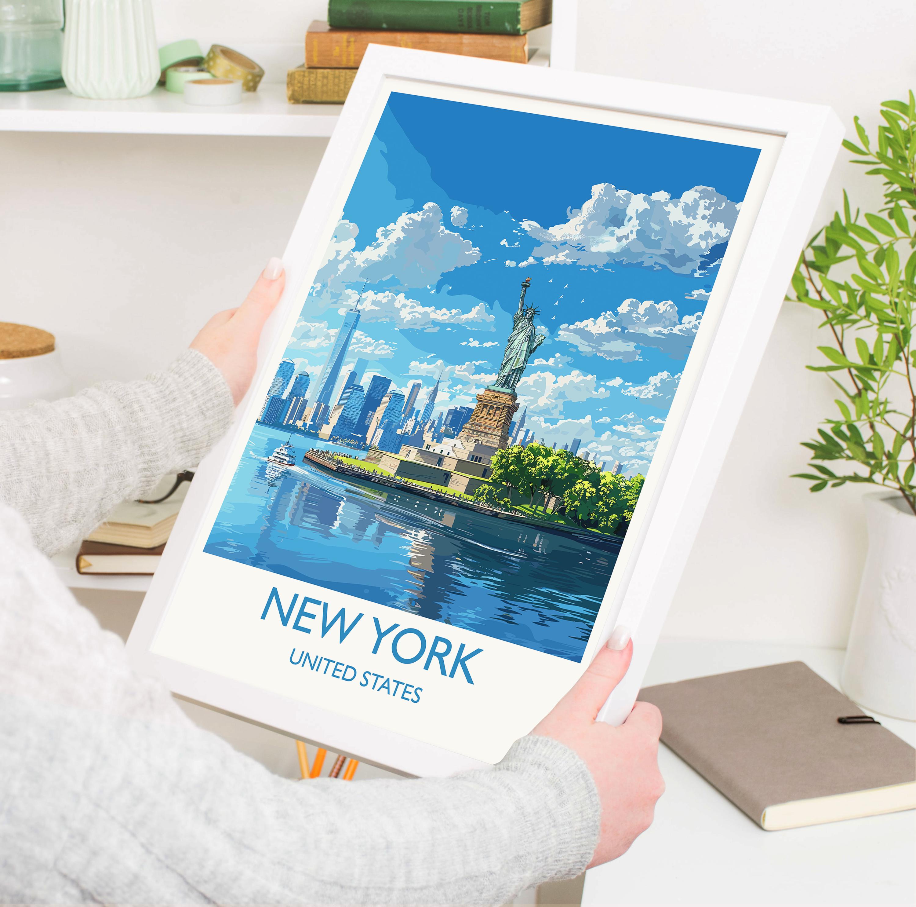 New York Travel Print Wall Art, Travel Poster of New York Manhattan, Statue of Liberty New York Art Lovers Gift, USA Art Gift NQ Media Designs