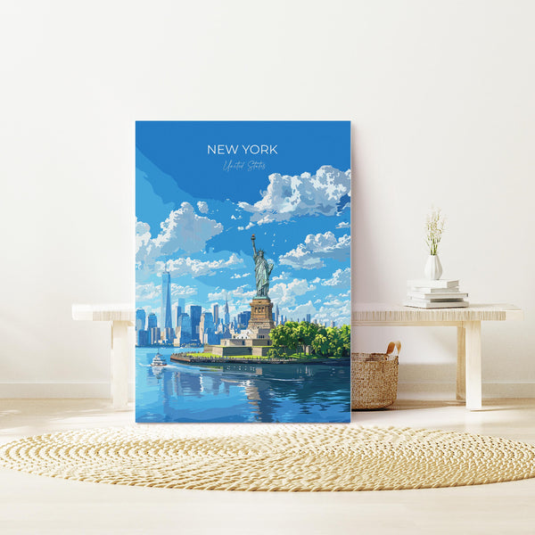New York Travel Poster Wall Art, Travel Print of New York Manhattan, Statue of Liberty New York Art Lovers Gift, USA Art Gift