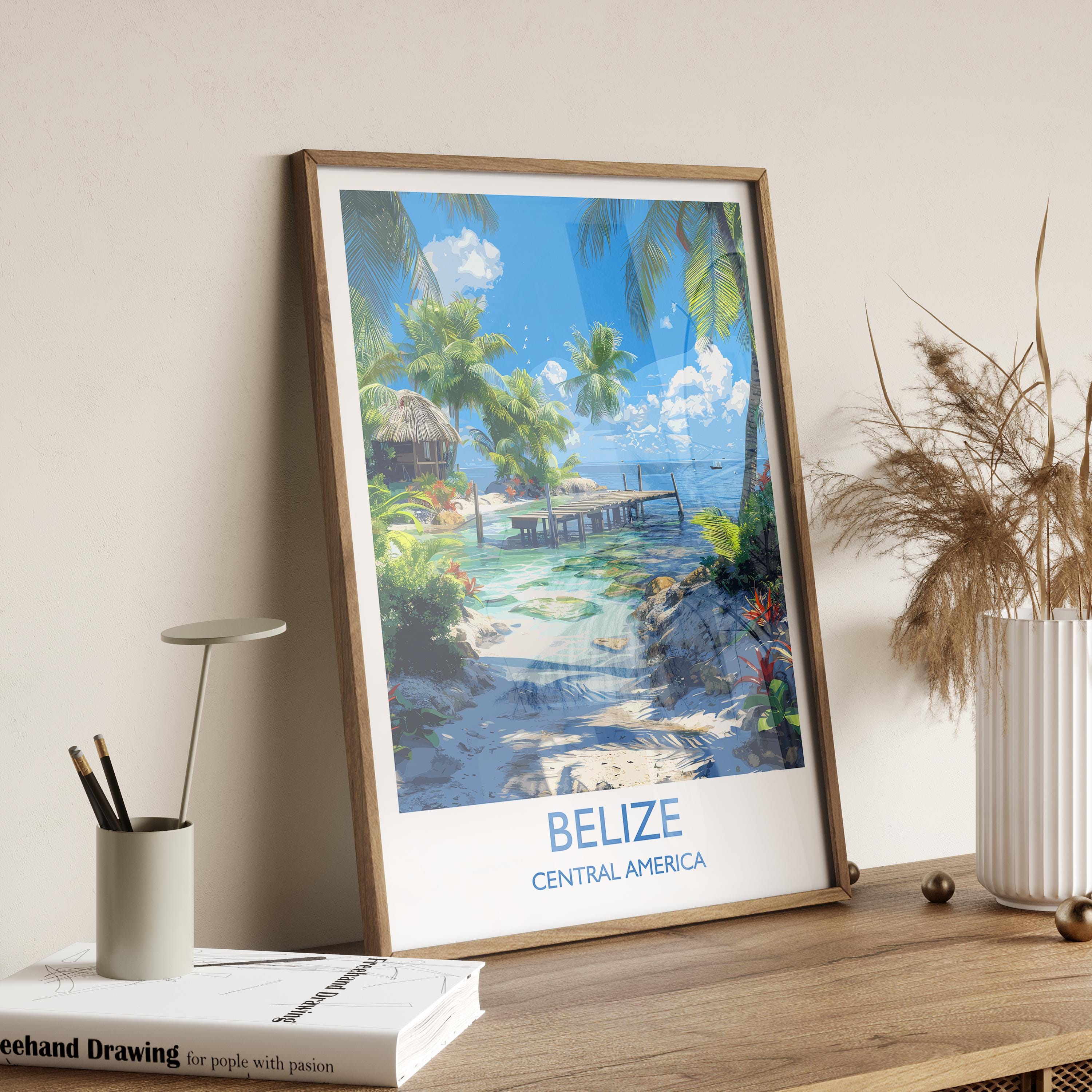 Belize Travel Print, Travel Poster of Belize, Central America Poster, Belize Wall Art Lovers Gift NQ Media Designs