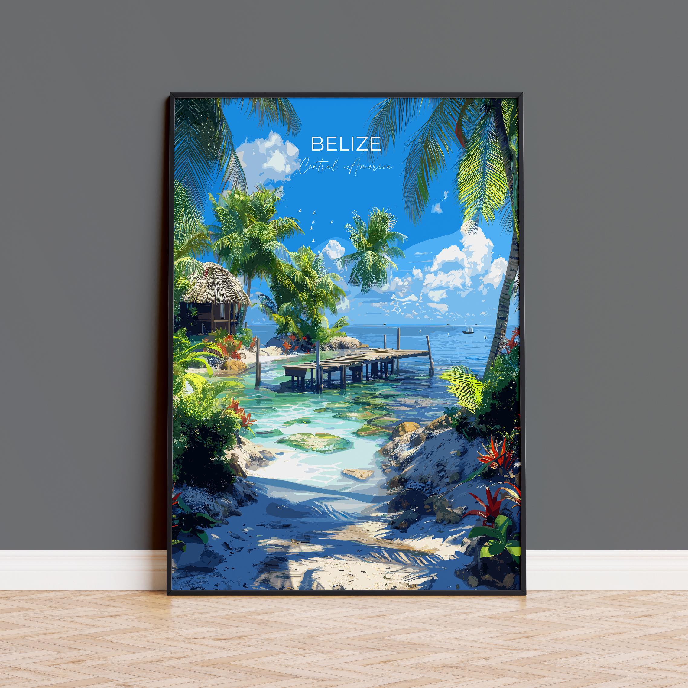 Belize Travel Poster, Travel Print of Belize, Central America Poster, Belize Wall Art Lovers Gift NQ Media Designs
