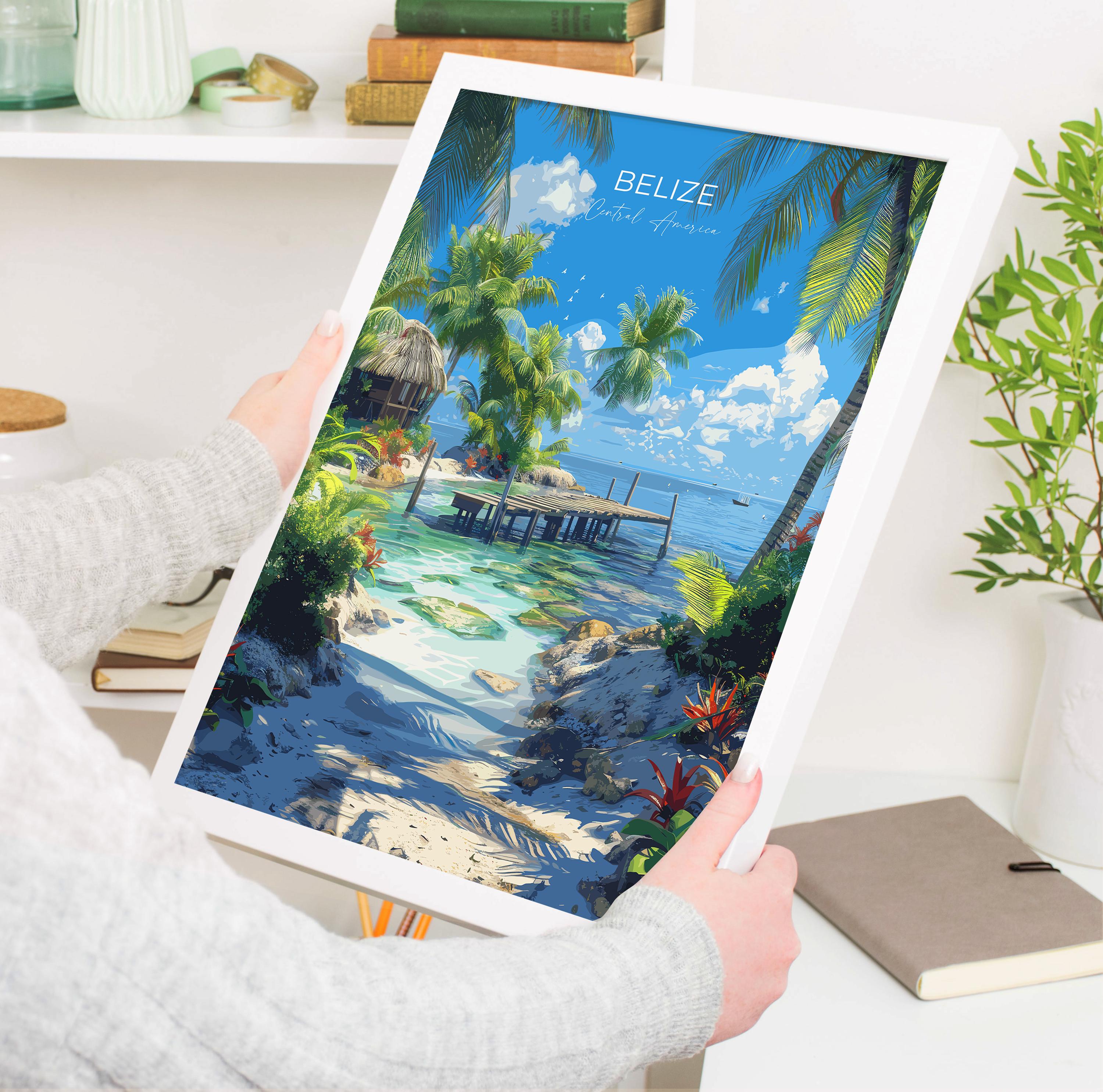 Belize Travel Poster, Travel Print of Belize, Central America Poster, Belize Wall Art Lovers Gift NQ Media Designs