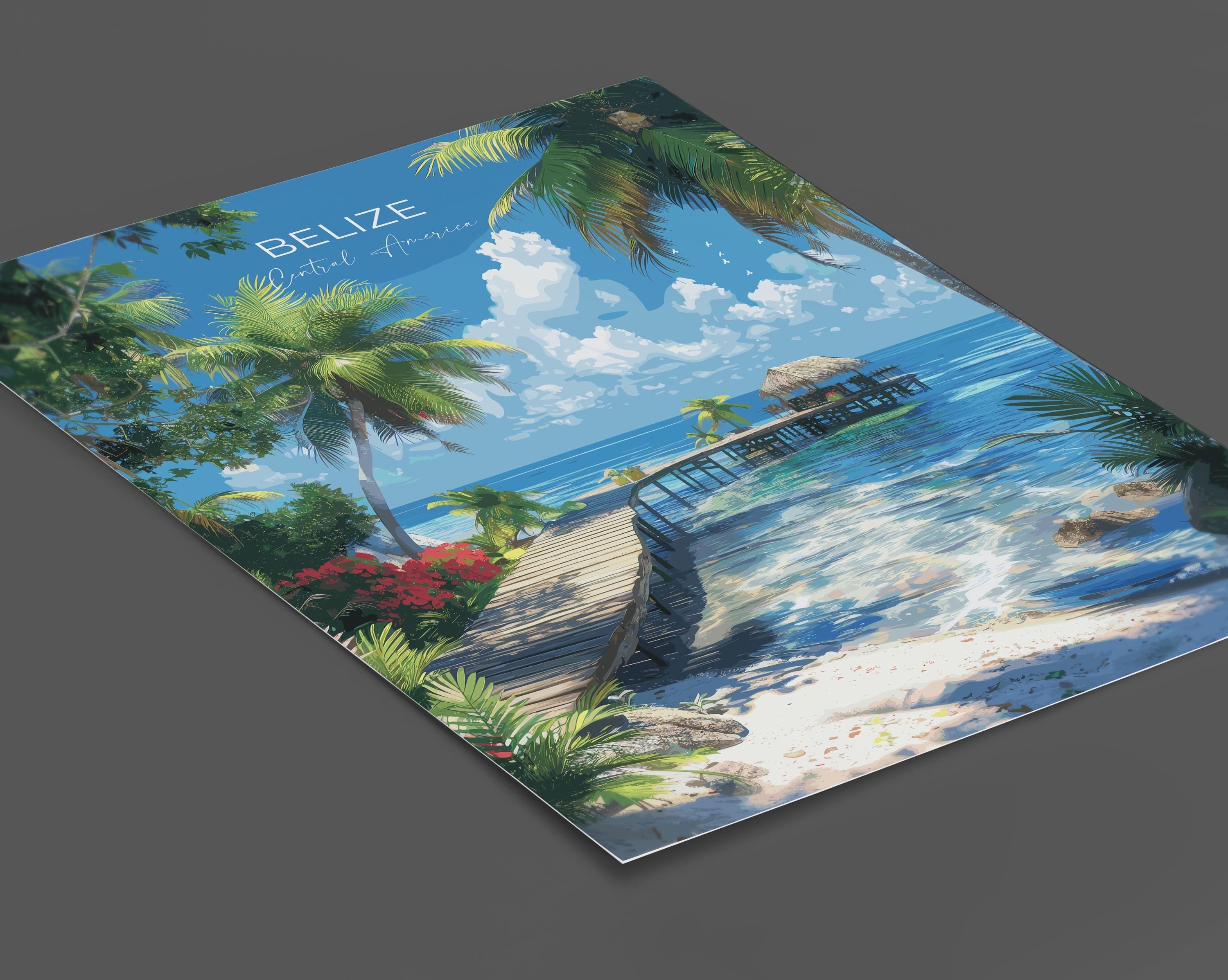 Belize Travel Poster, Travel Print of Belize, Central America Poster, Belize Wall Art Lovers Gift NQ Media Designs