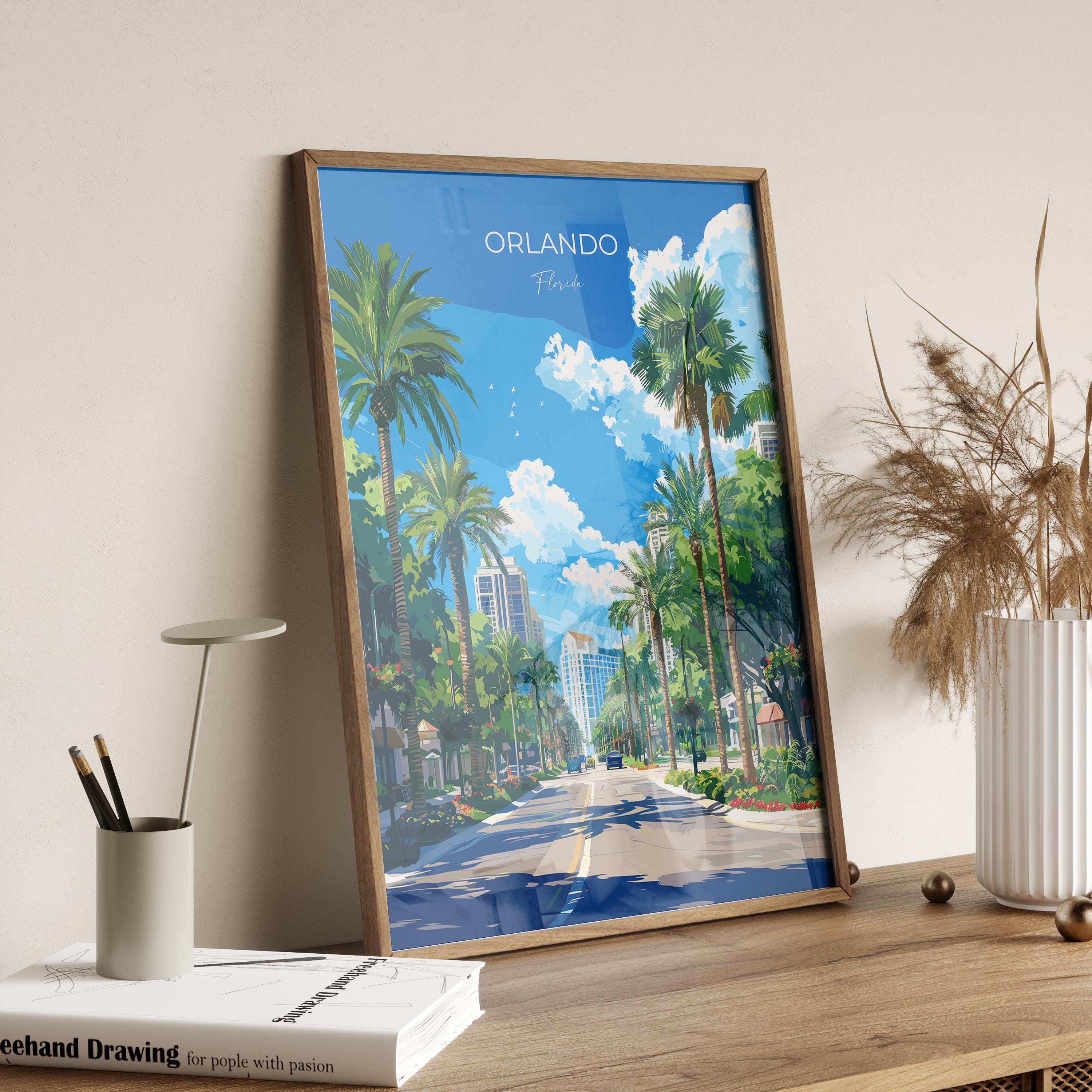 Orlando Travel Poster, Travel Print of Orlando, Orlando Art lovers Gift,Florida Art Gift,USA Wall Art Print NQ Media Designs