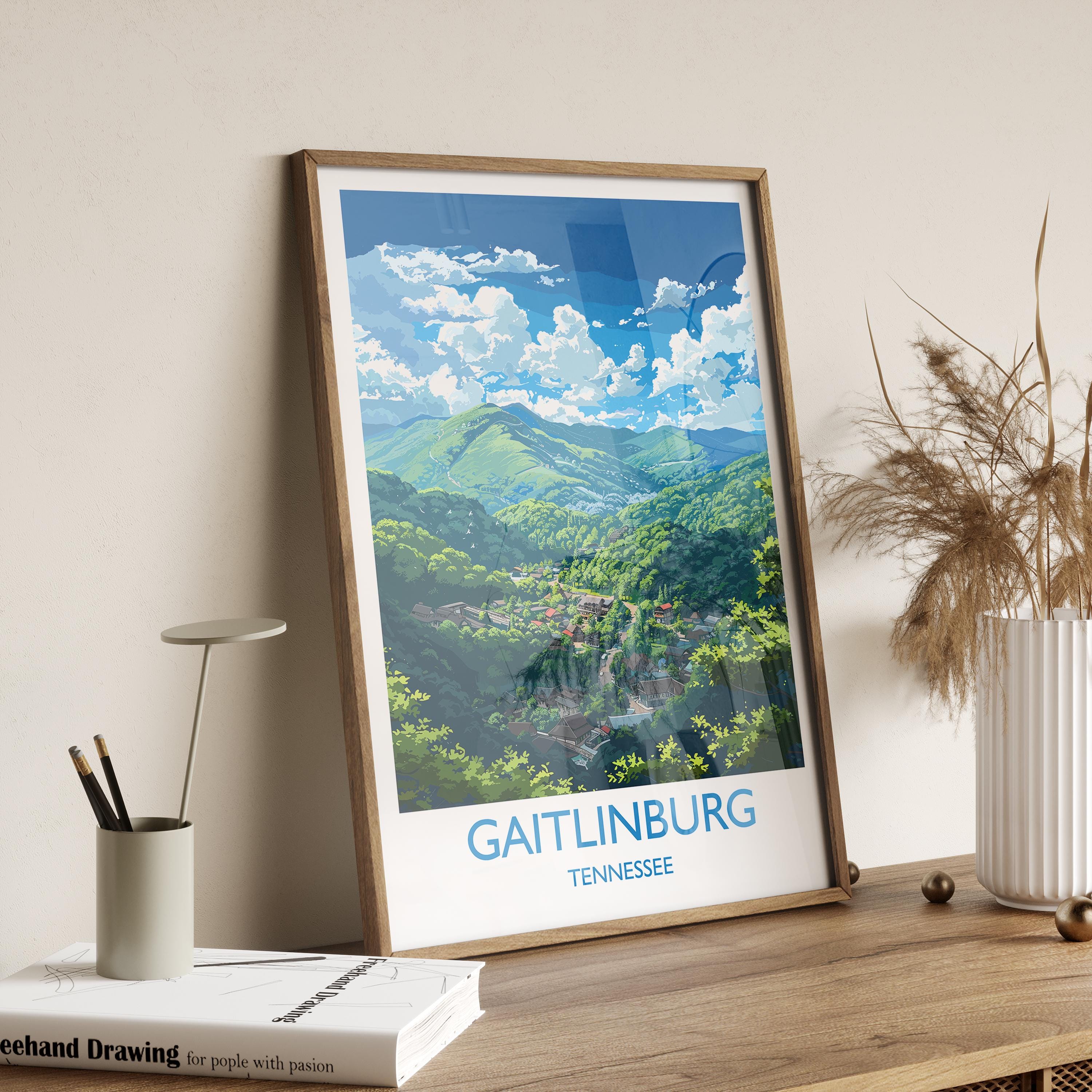 Gaitlinburg Travel Print Wall Art, Travel Poster of Gaitlinburg, Gaitlinburg Art Lovers Gift, Tennessee, USA Art Gift NQ Media Designs