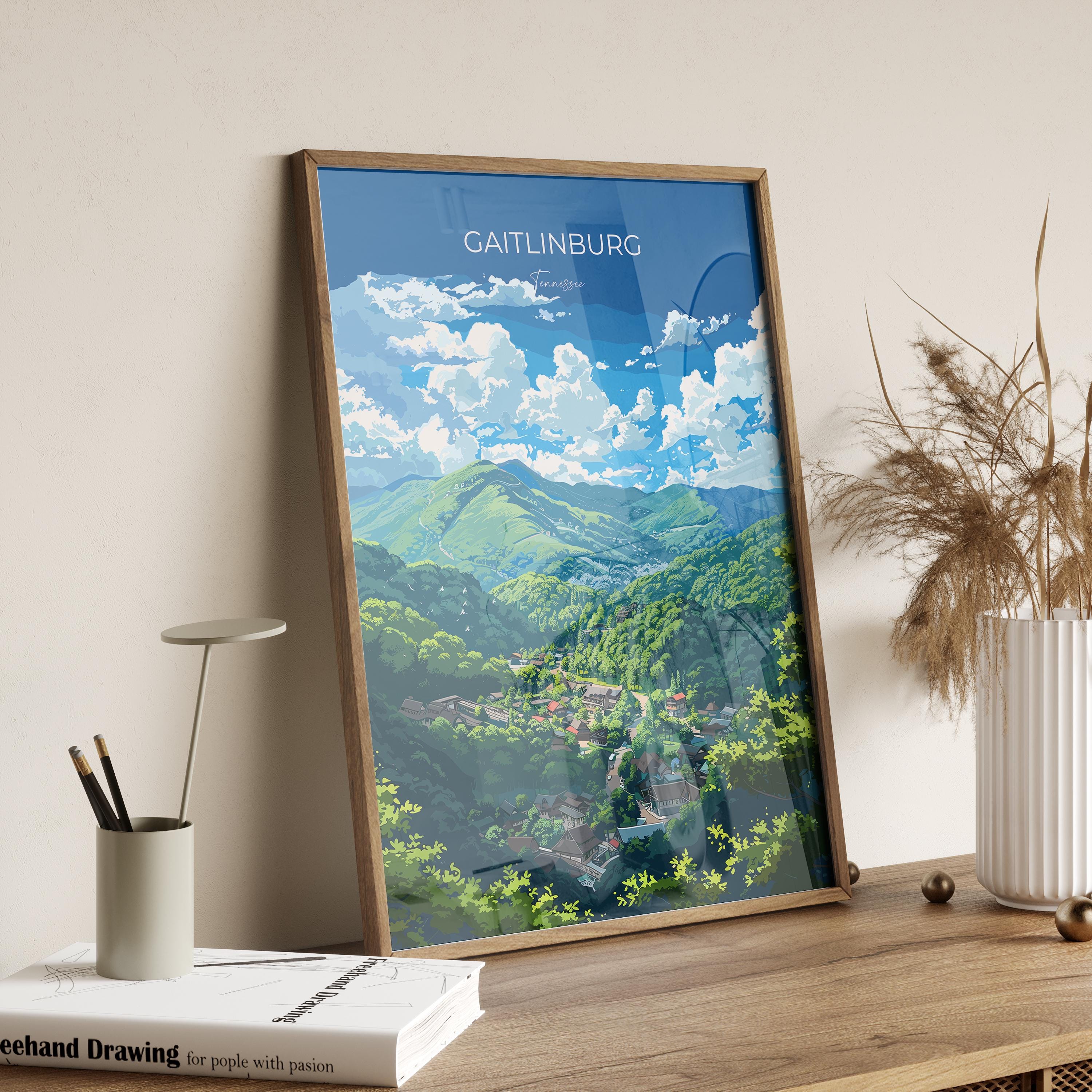 Gaitlinburg Travel Poster Wall Art, Travel Print of Gaitlinburg, Gaitlinburg Art Lovers Gift, Tennessee, USA Art Gift NQ Media Designs