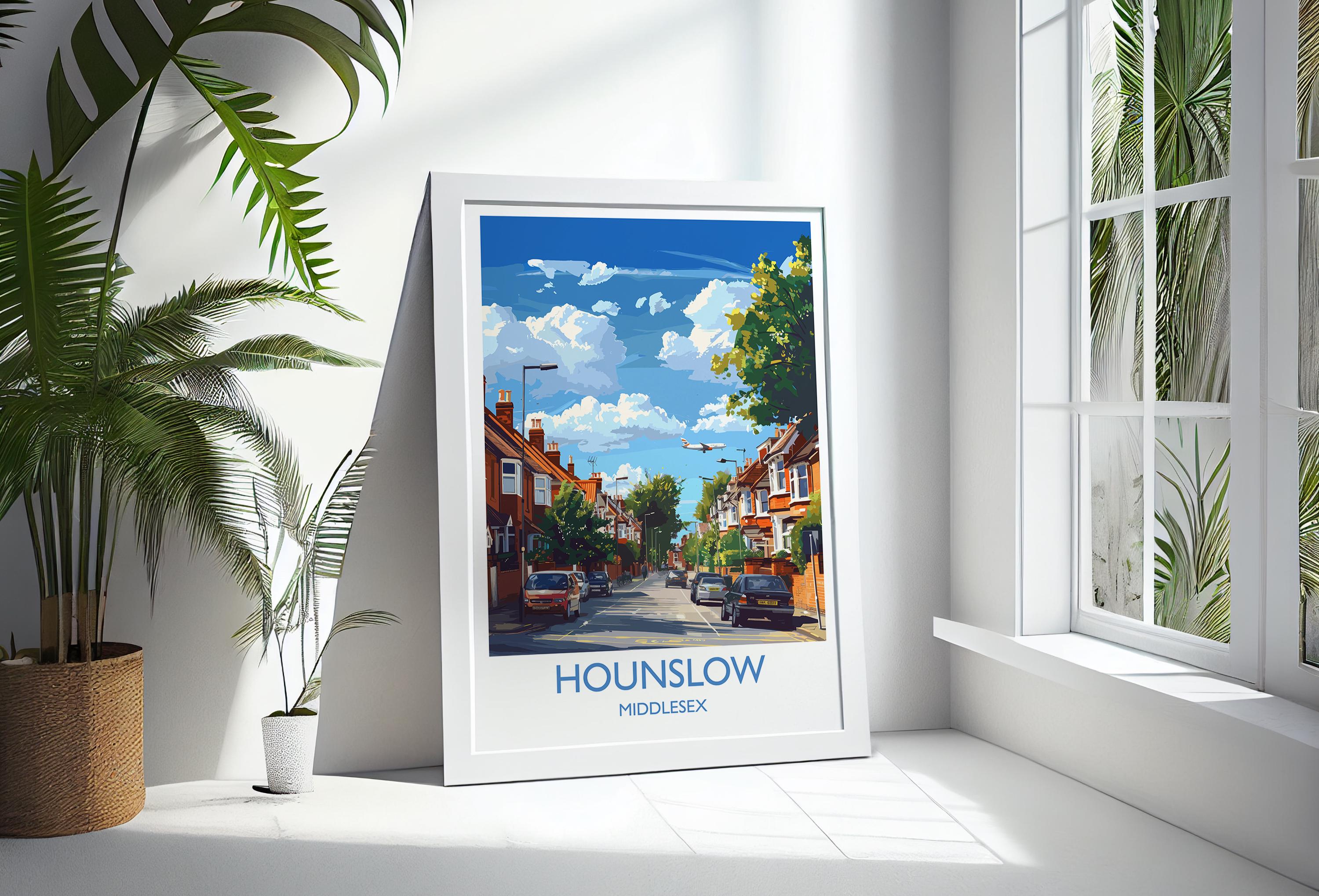 Hounslow Travel Print, Travel Poster of Hounslow, Middlesex Poster, Hounslow Art Gift, London Art Lovers UK Travel Gift NQ Media Designs