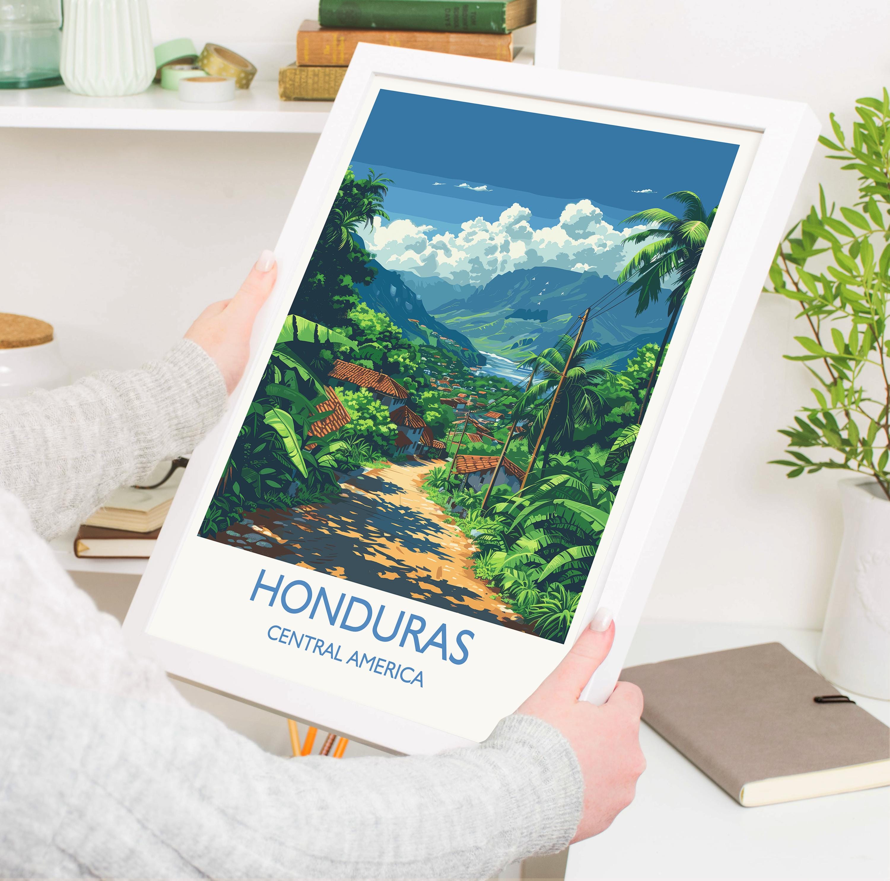Honduras Travel Print, Travel Poster of Honduras, Central America Poster, Honduras Wall Art Lovers Gift NQ Media Designs