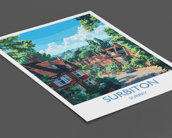 Surbiton Travel Print, Travel Poster of Surbiton, Surrey Poster, Surbiton Art Gift, London Art Lovers UK Travel Gift