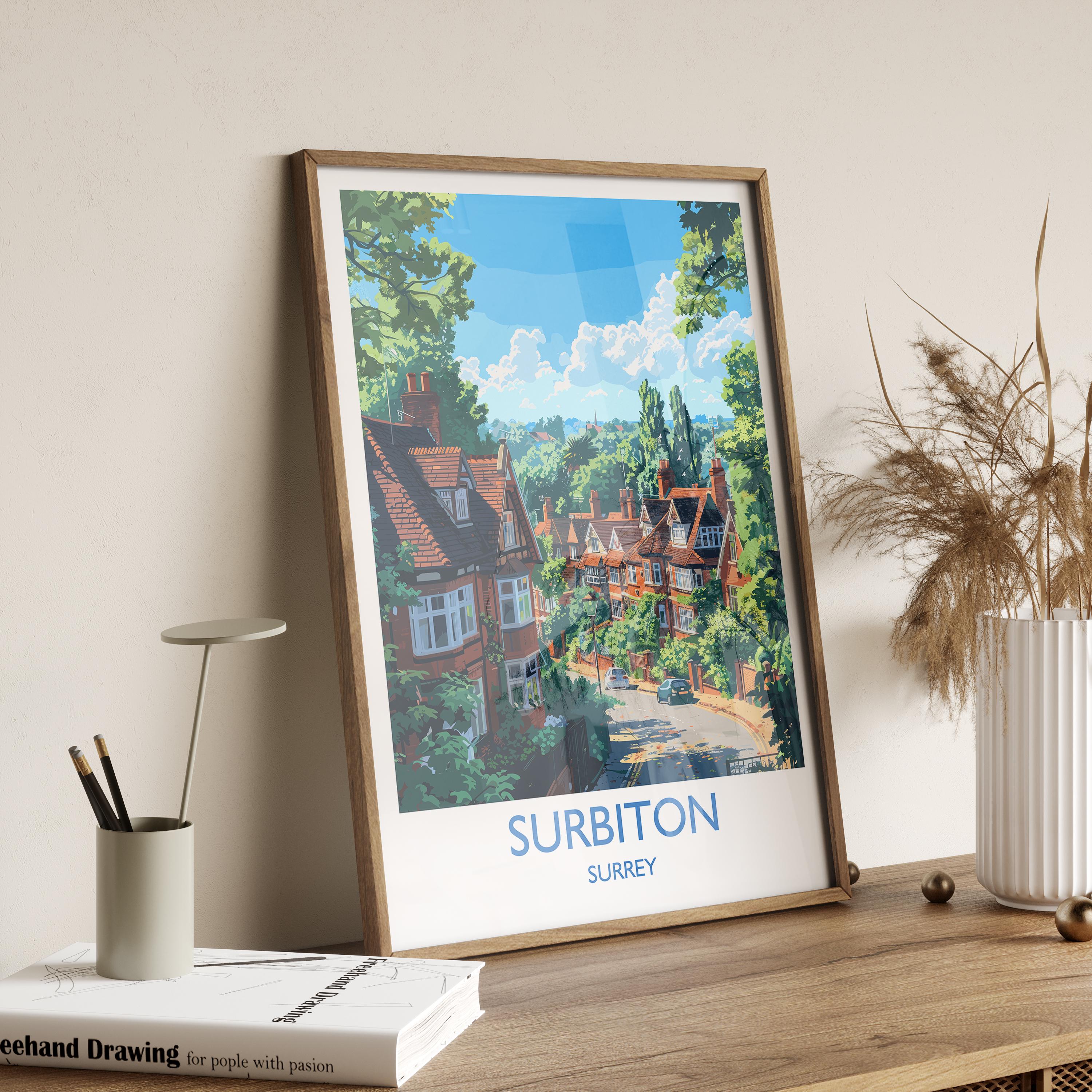 Surbiton Travel Print, Travel Poster of Surbiton, Surrey Poster, Surbiton Art Gift, London Art Lovers UK Travel Gift NQ Media Designs