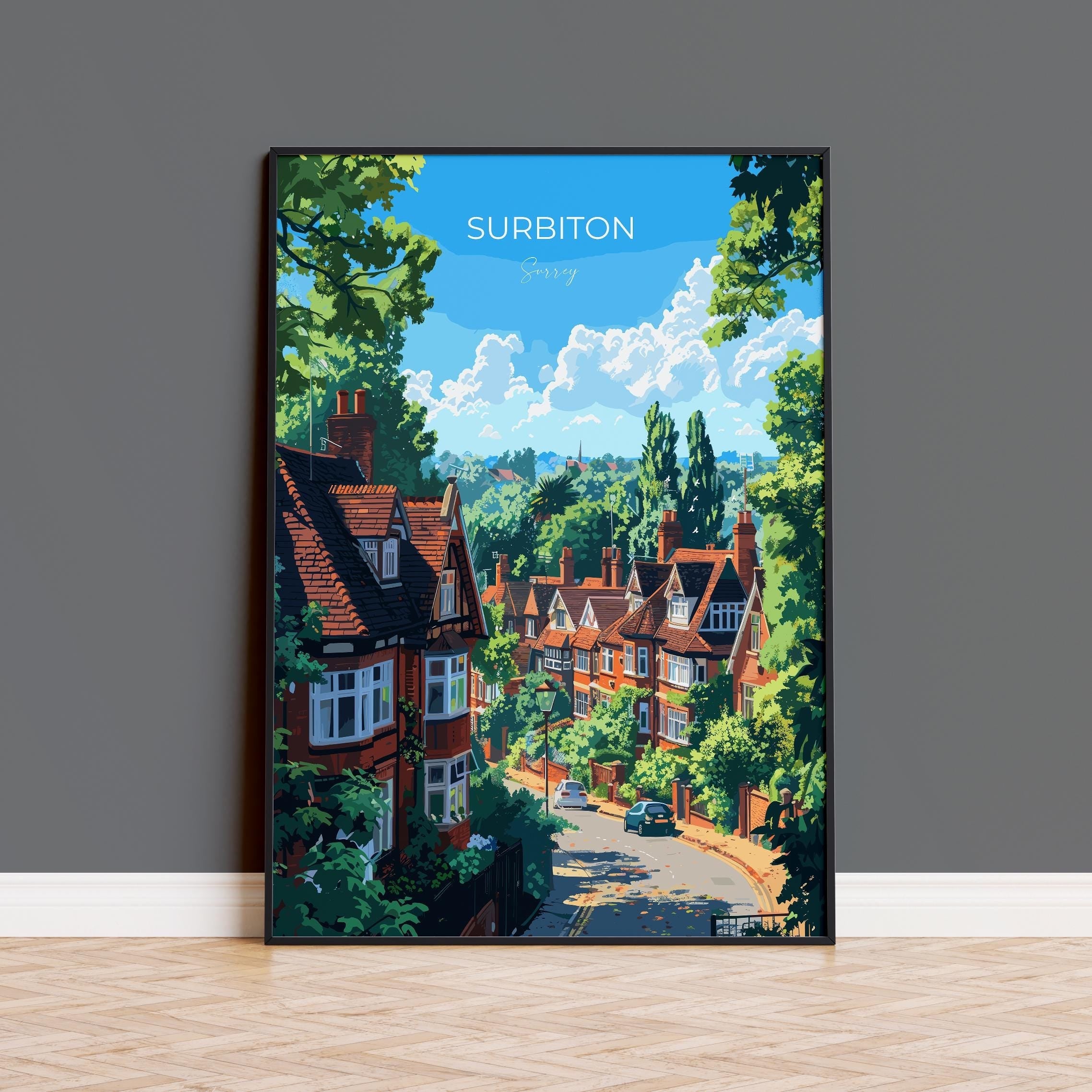 Surbiton Travel Poster, Travel Print of Surbiton, Surrey Poster, Surbiton Art Gift, London Art Lovers UK Travel Gift NQ Media Designs
