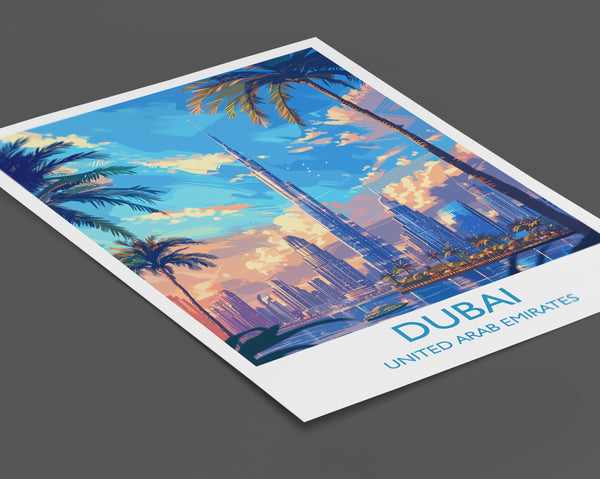 Dubai Travel Print, Travel Poster of Dubai, Dubai Art lovers Gift, UAE Wall Art Gift