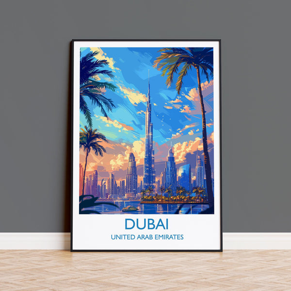 Dubai Travel Print, Travel Poster of Dubai, Dubai Art lovers Gift, UAE Wall Art Gift