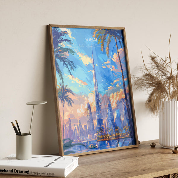 Dubai Travel Poster, Travel Print of Dubai, Dubai Art lovers Gift, UAE Wall Art Gift
