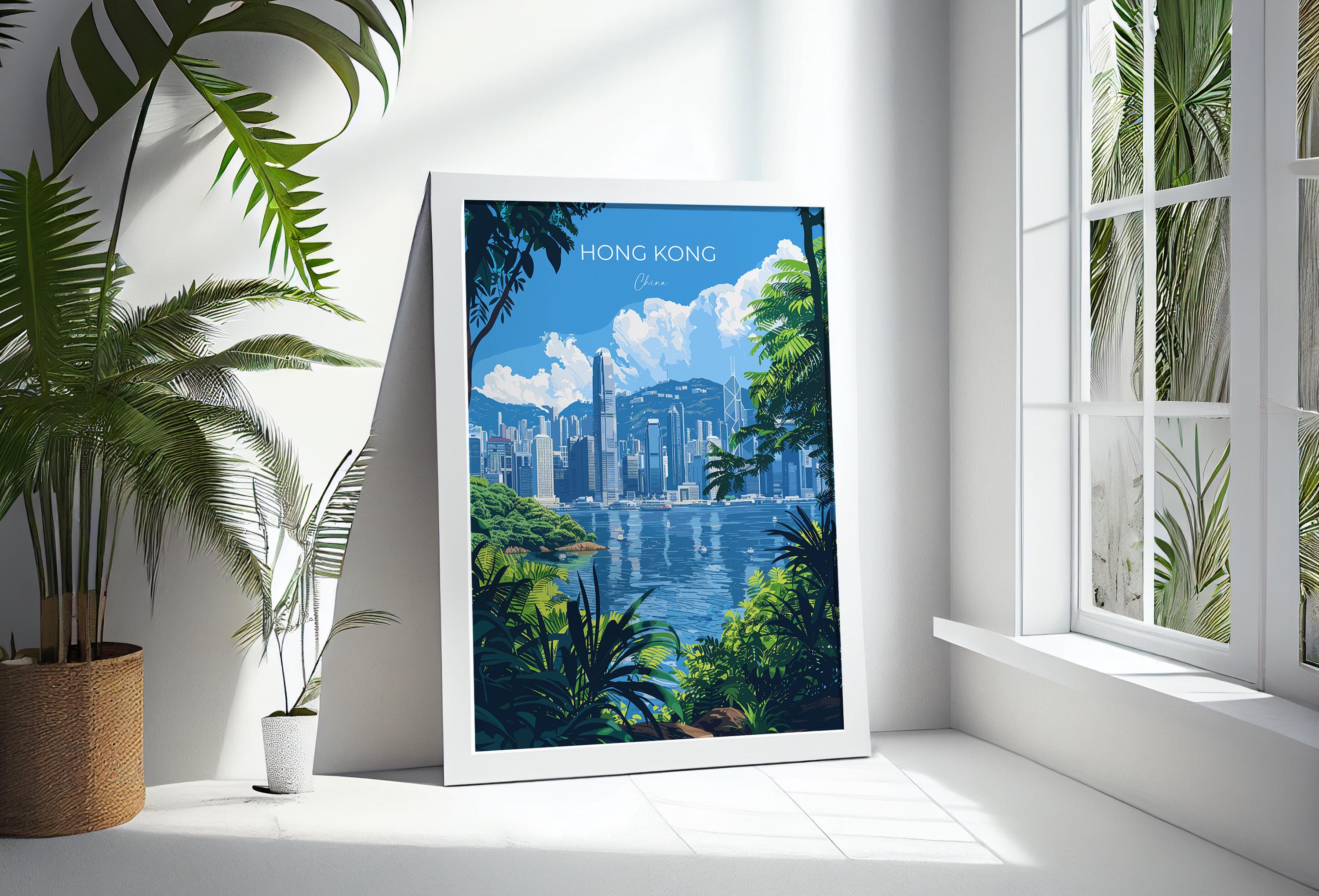 Hong Kong Travel Poster, Travel Print of Hong Kong, Hong Kong Art lovers Gift, China Wall Art Gift NQ Media Designs