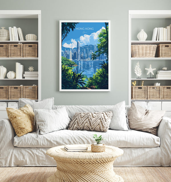 Hong Kong Travel Poster, Travel Print of Hong Kong, Hong Kong Art lovers Gift, China Wall Art Gift