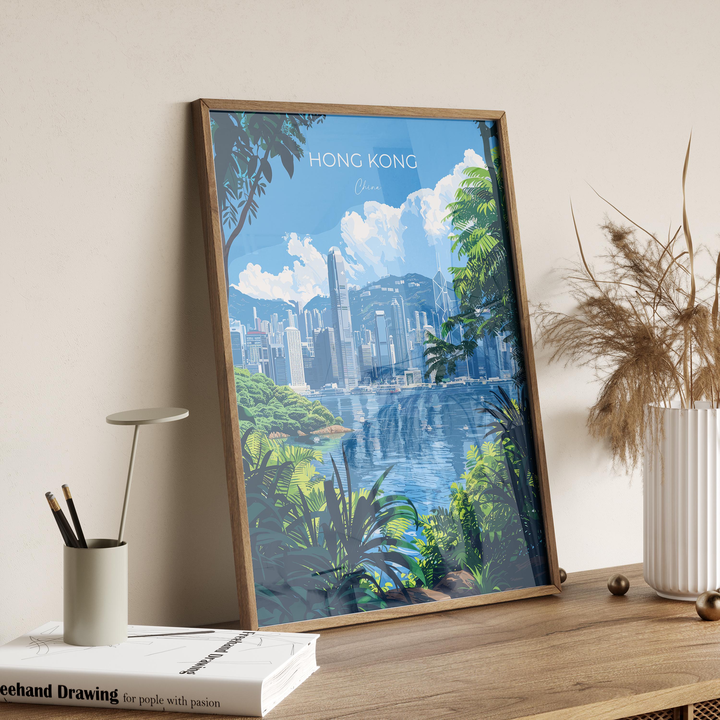 Hong Kong Travel Poster, Travel Print of Hong Kong, Hong Kong Art lovers Gift, China Wall Art Gift NQ Media Designs