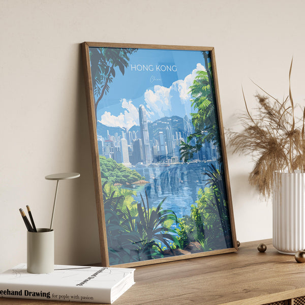 Hong Kong Travel Poster, Travel Print of Hong Kong, Hong Kong Art lovers Gift, China Wall Art Gift