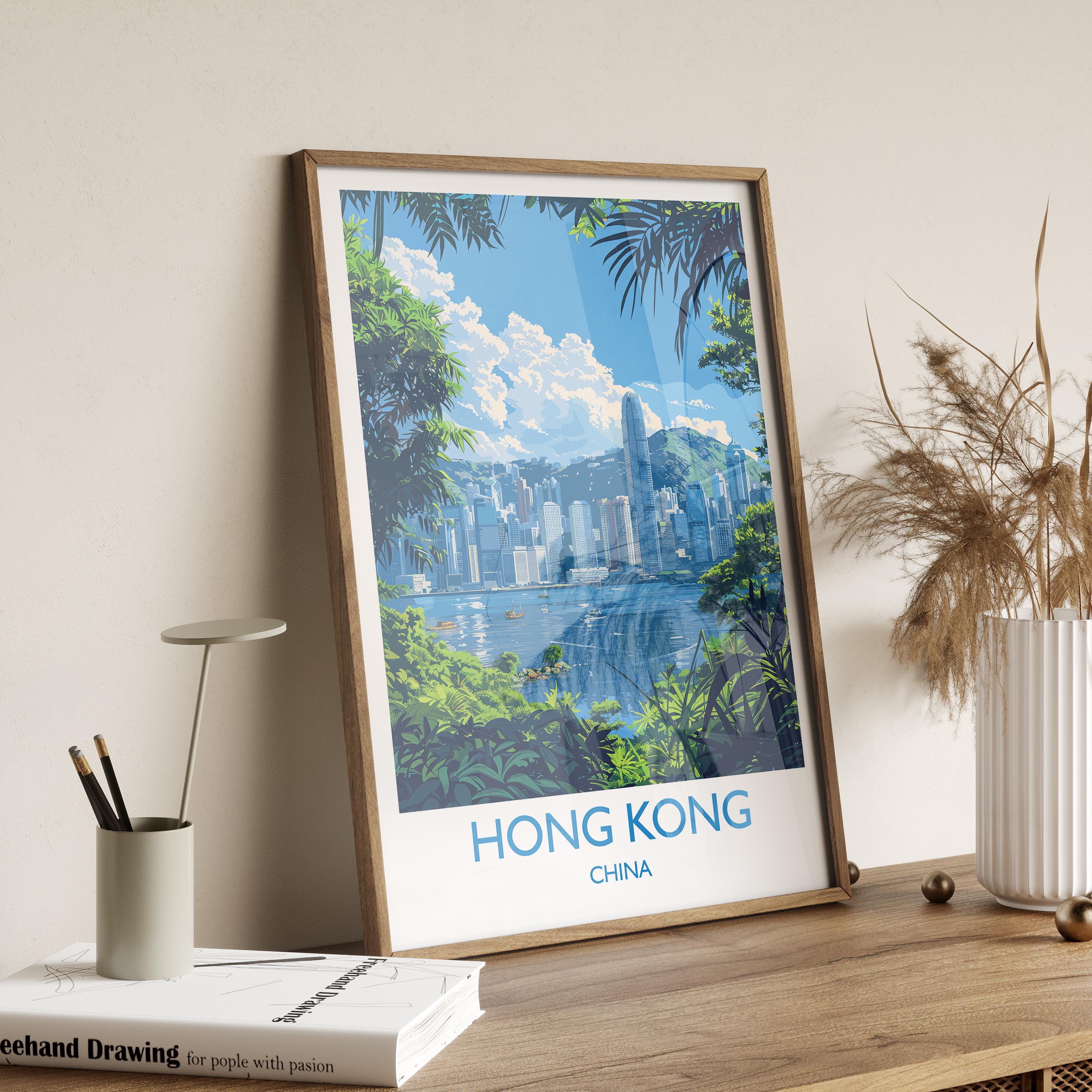Hong Kong Travel Print, Travel Poster of Hong Kong, Hong Kong Art lovers Gift, China Wall Art Gift NQ Media Designs