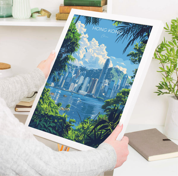 Hong Kong Travel Poster, Travel Print of Hong Kong, Hong Kong Art lovers Gift, China Wall Art Gift