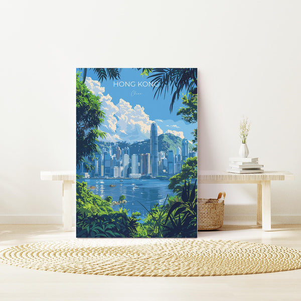 Hong Kong Travel Poster, Travel Print of Hong Kong, Hong Kong Art lovers Gift, China Wall Art Gift