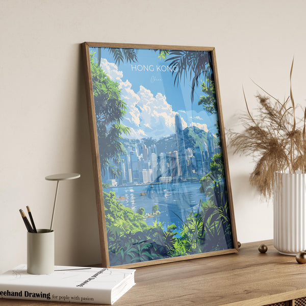 Hong Kong Travel Poster, Travel Print of Hong Kong, Hong Kong Art lovers Gift, China Wall Art Gift