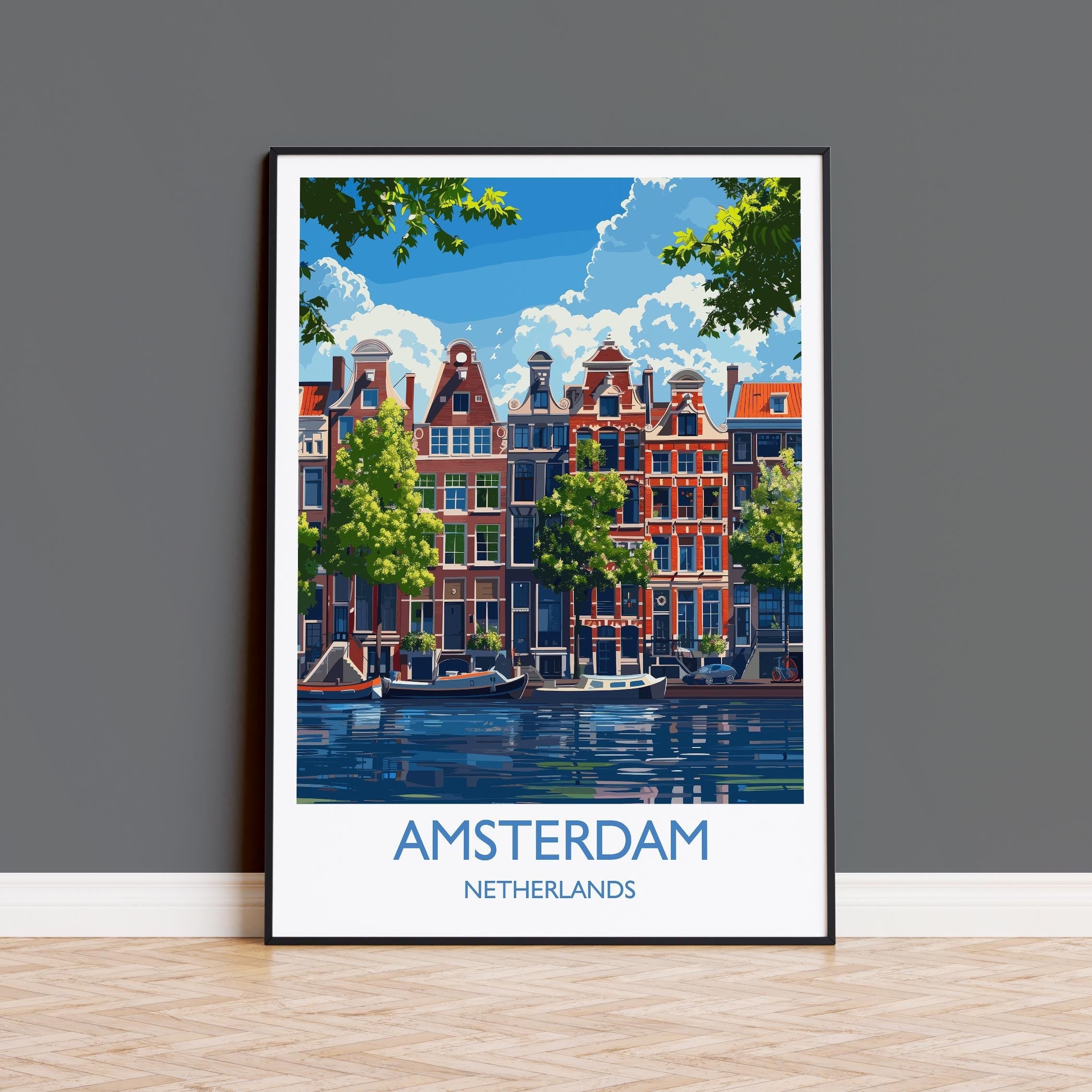 Amsterdam Travel Poster, Travel Print of Amsterdam, Netherlands, Dutch Art Lovers Gift, Wall Art Print NQ Media Designs