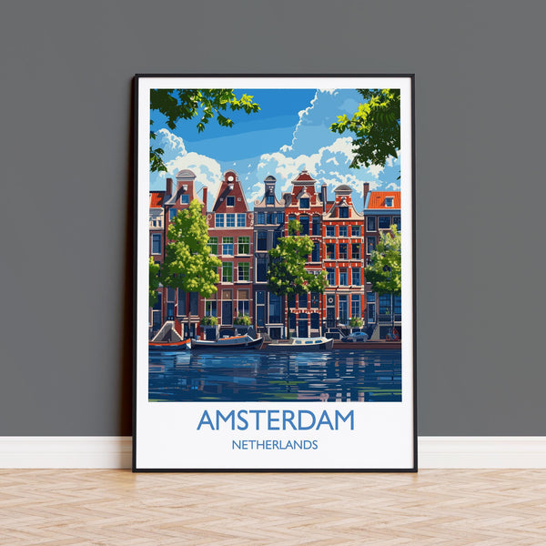 Amsterdam Travel Poster, Travel Print of Amsterdam, Netherlands, Dutch Art Lovers Gift, Wall Art Print