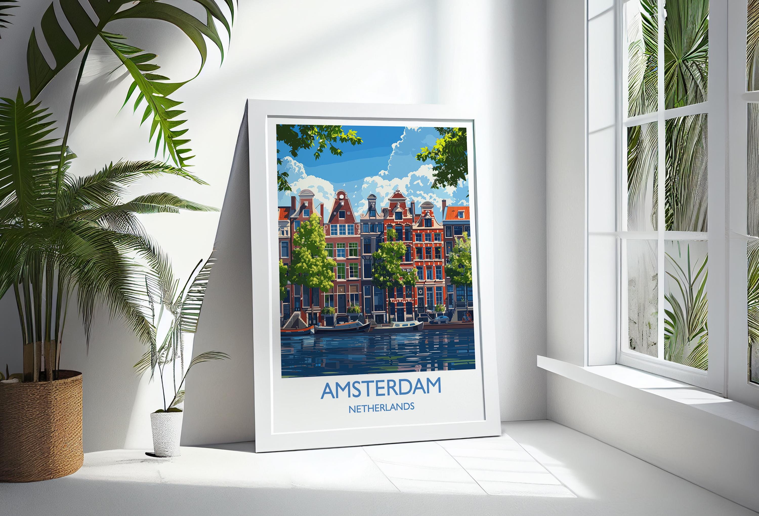 Amsterdam Travel Poster, Travel Print of Amsterdam, Netherlands, Dutch Art Lovers Gift, Wall Art Print NQ Media Designs
