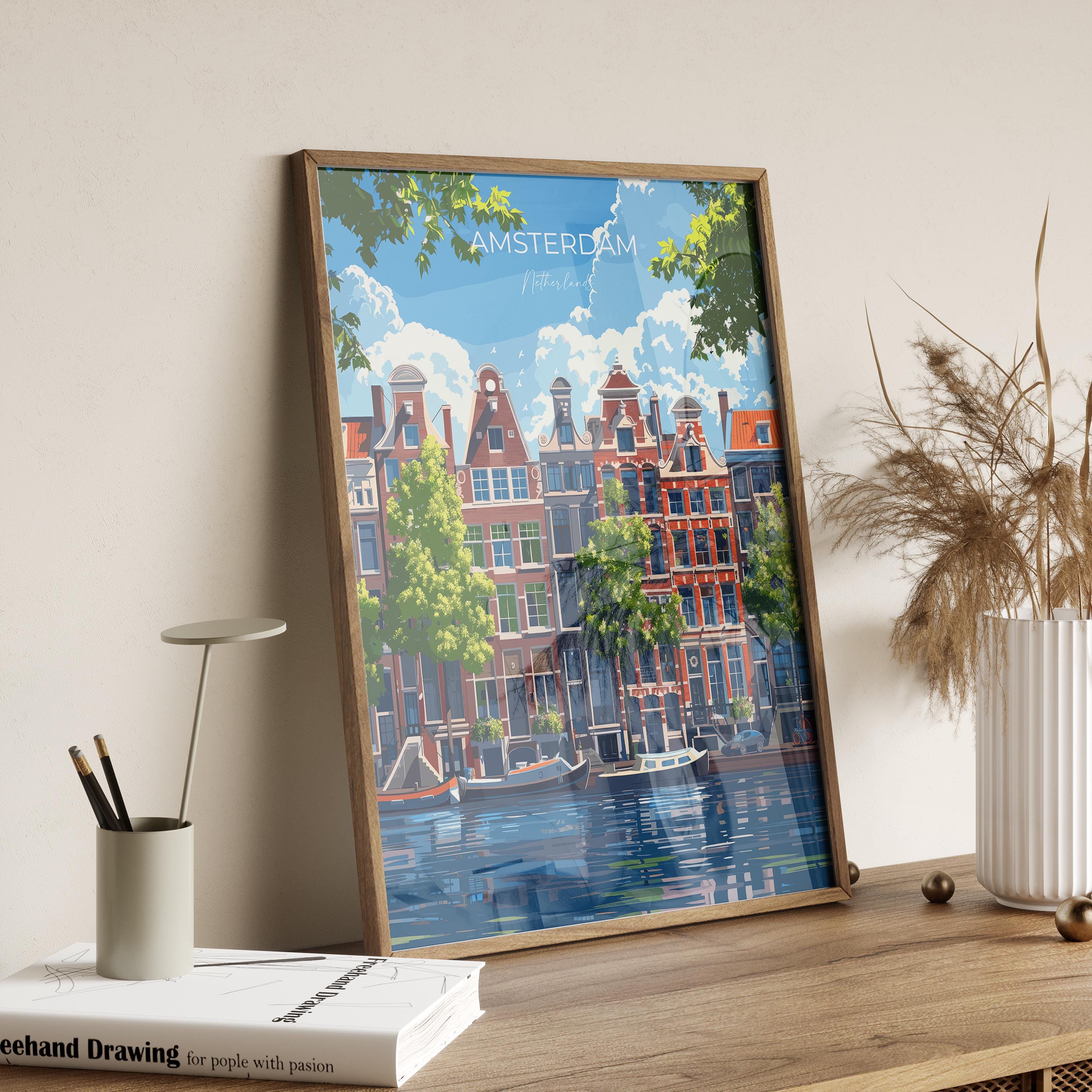 Amsterdam Travel Print, Travel Poster of Amsterdam, Netherlands, Dutch Art Lovers Gift, Wall Art Print NQ Media Designs