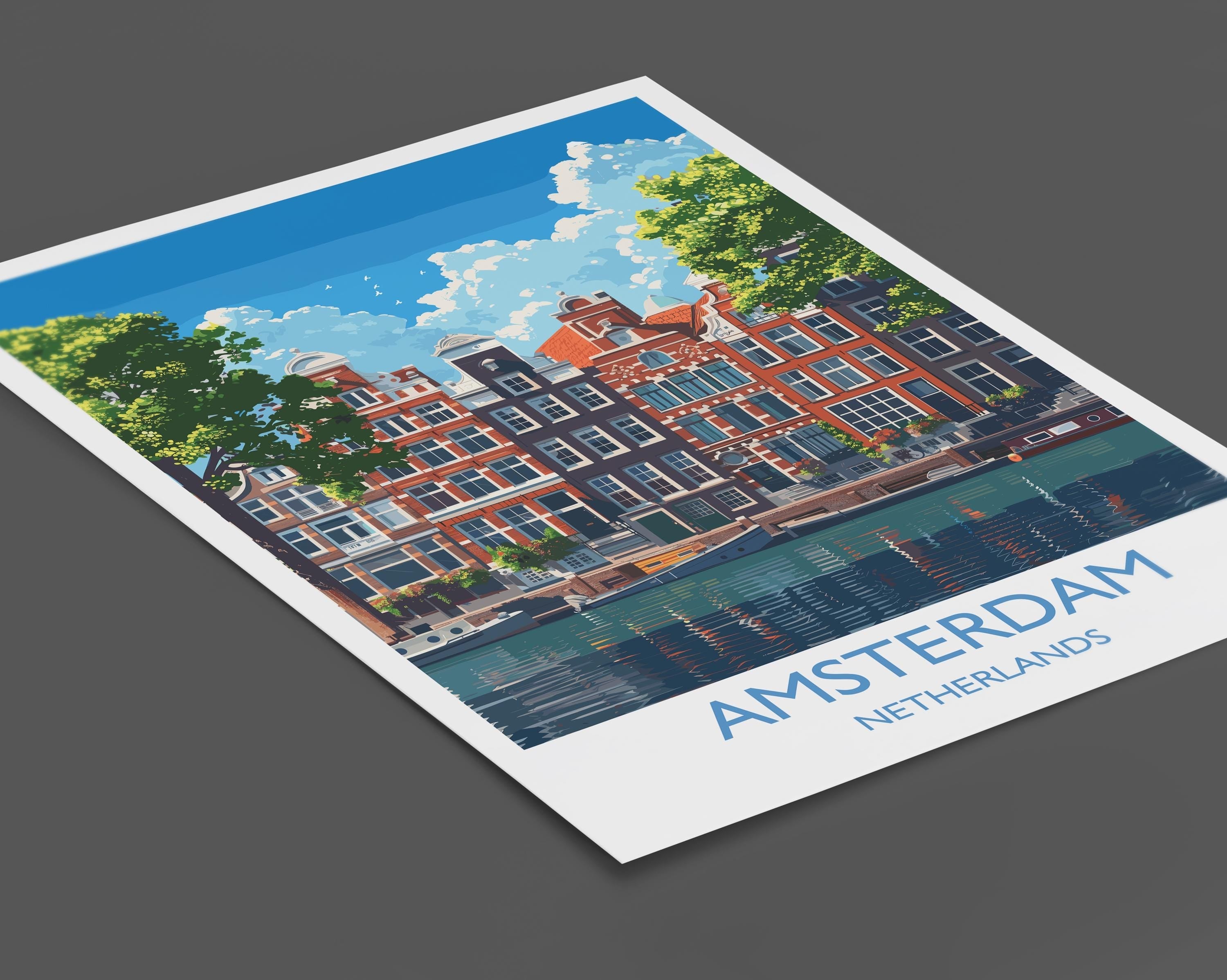 Amsterdam Travel Poster, Travel Print of Amsterdam, Netherlands, Dutch Art Lovers Gift, Wall Art Print NQ Media Designs