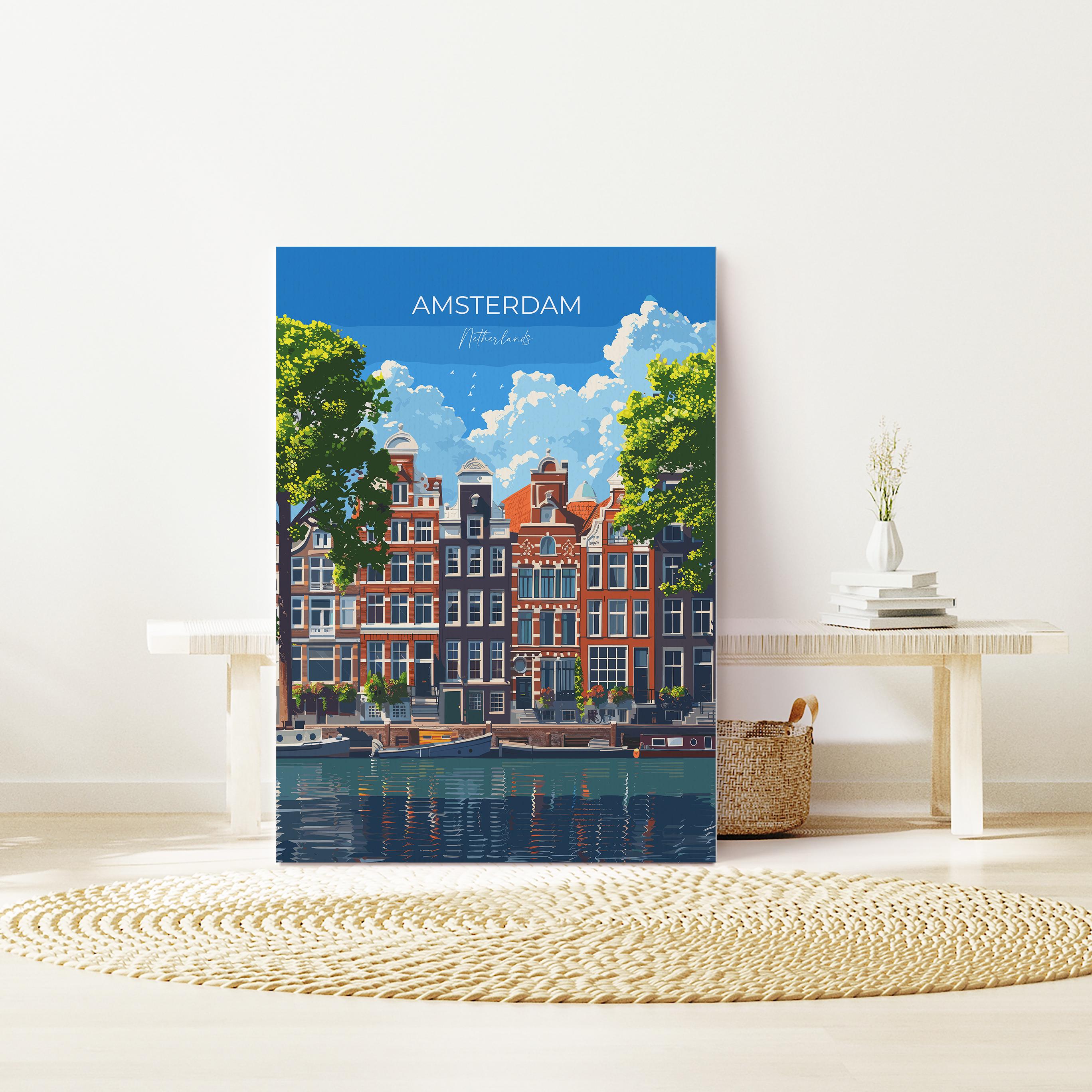 Amsterdam Travel Print, Travel Poster of Amsterdam, Netherlands, Dutch Art Lovers Gift, Wall Art Print NQ Media Designs