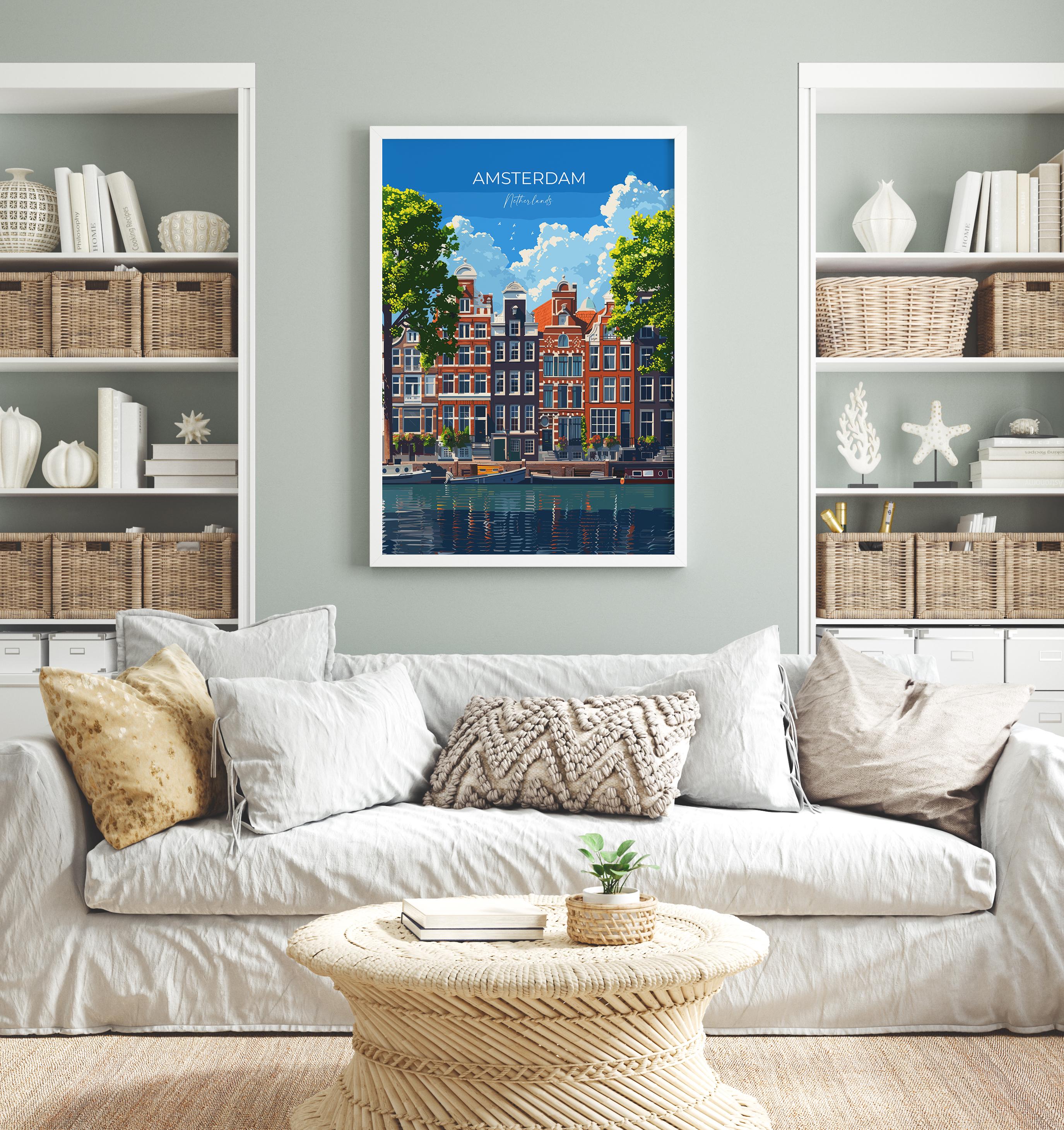 Amsterdam Travel Print, Travel Poster of Amsterdam, Netherlands, Dutch Art Lovers Gift, Wall Art Print NQ Media Designs