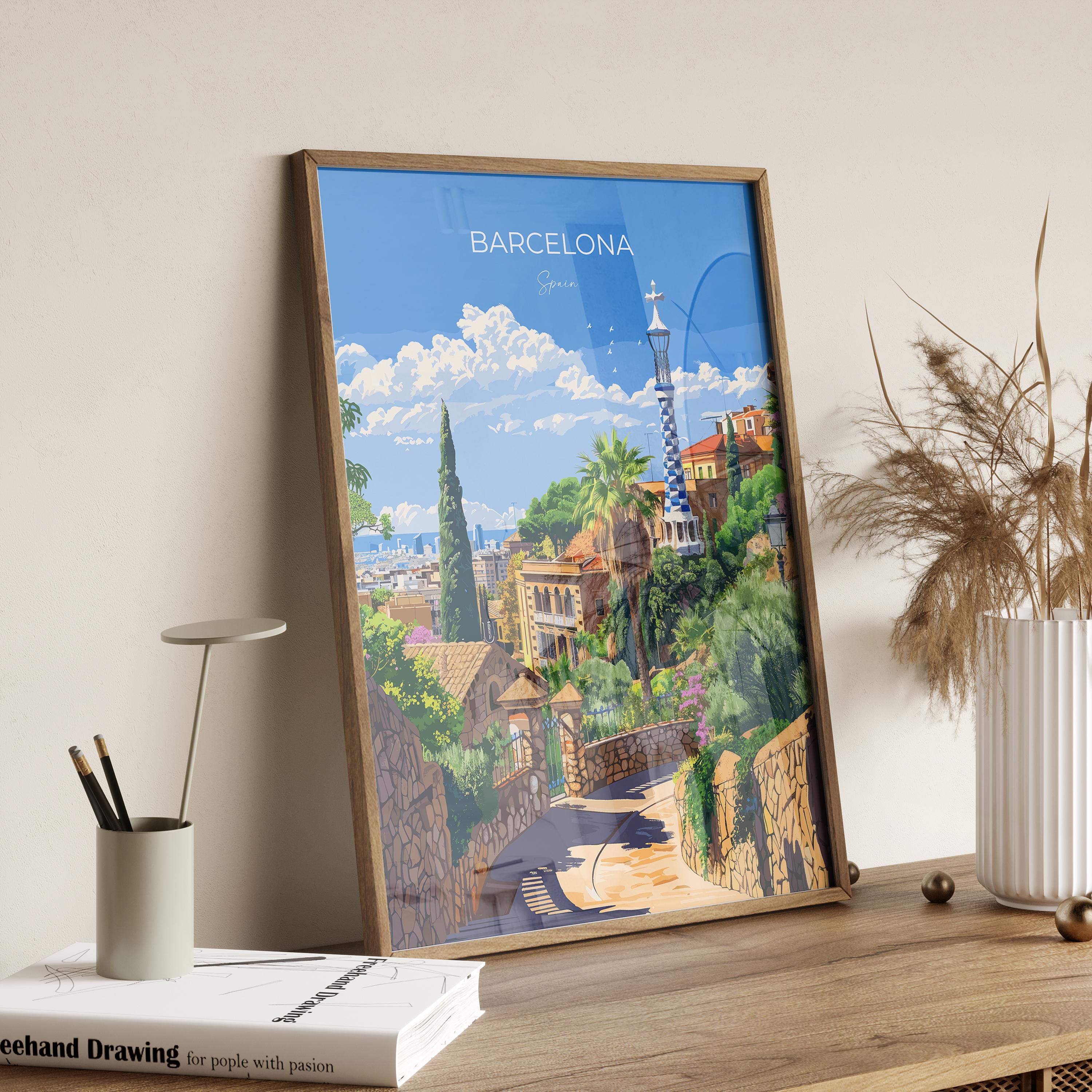 Barcelona Travel Poster, Travel Print of Barcelona, Spain Poster, Barcelona Wall Art Lovers Gift, Spain Art NQ Media Designs