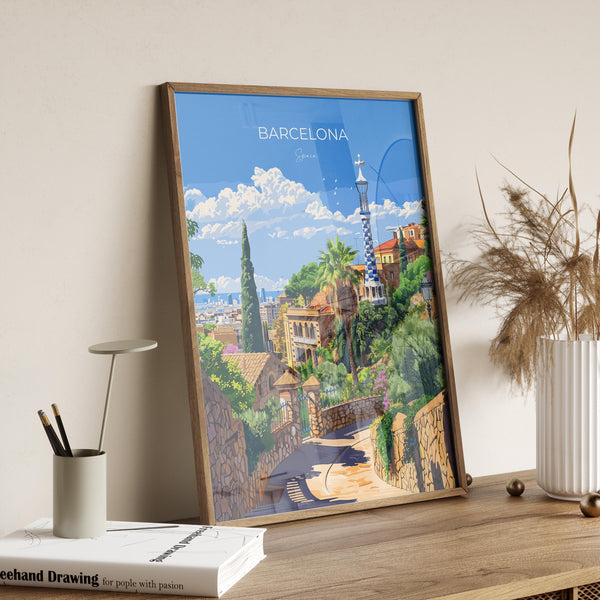 Barcelona Travel Poster, Travel Print of Barcelona, Spain Poster, Barcelona Wall Art Lovers Gift, Spain Art